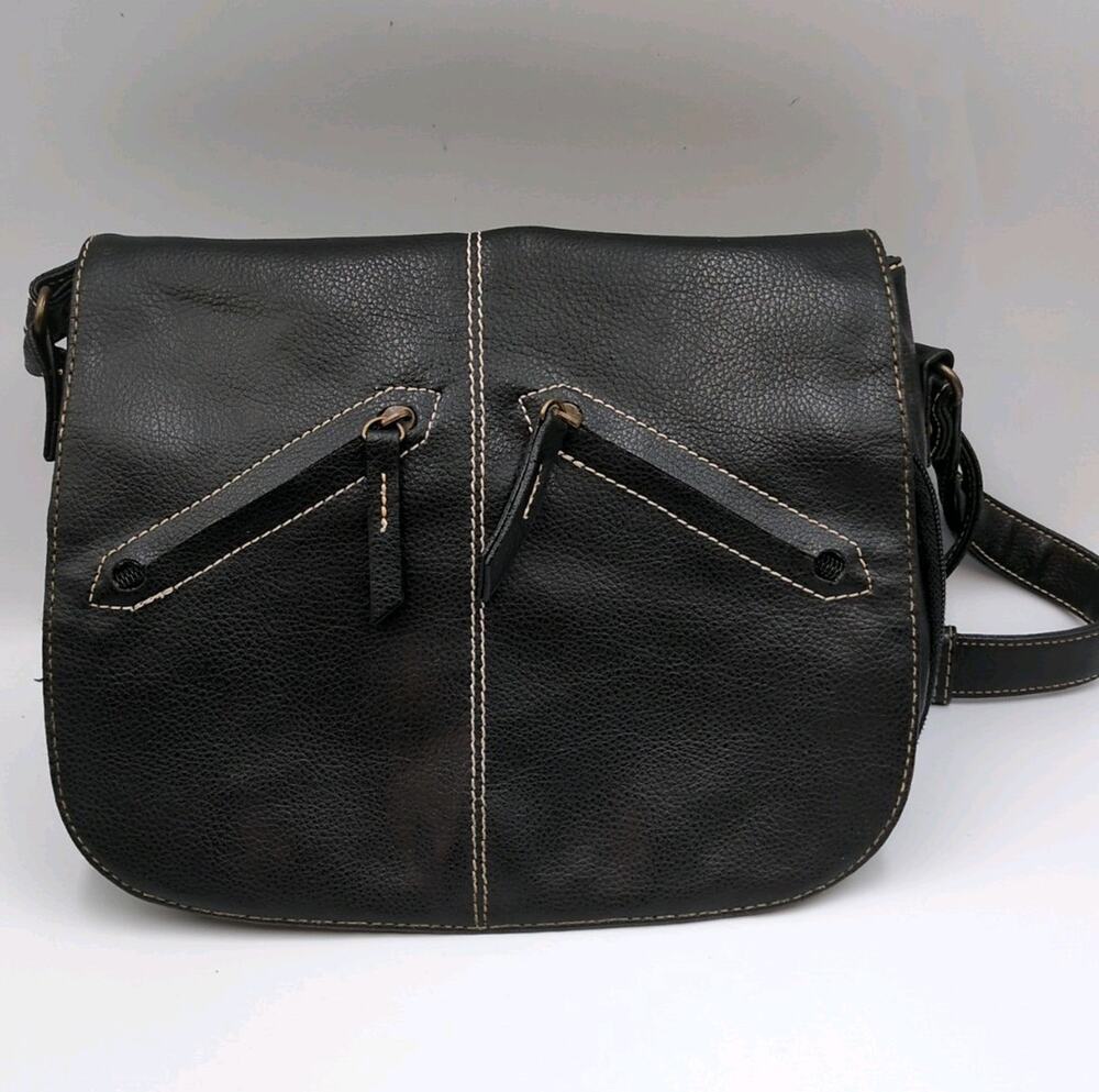 Black Faux Leather Crossbody Bag Snap Flap Multi‑Pocket Adjustable Strap Medium